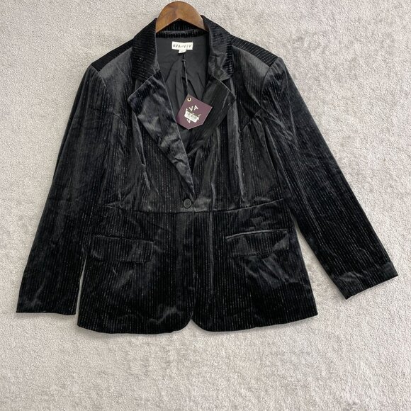 NEW Ava & Viv Women’s XXL Velvet Blazer Metallic Black Pinstripe i1603 - Picture 4 of 12